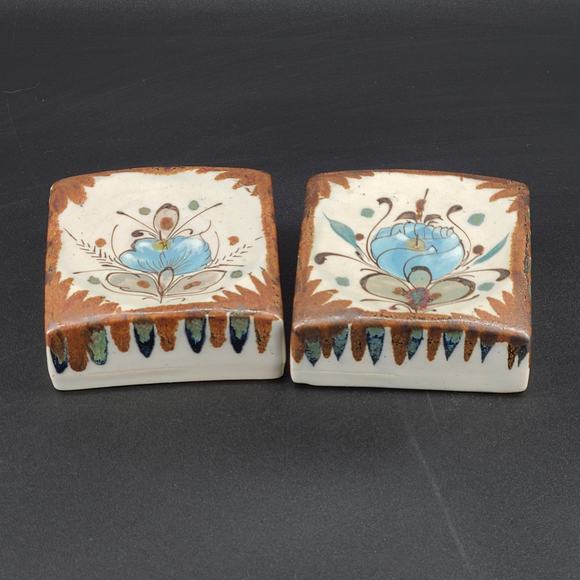 Ken Edwards Tonala Mexico Pottery Square Pillar Candleholder Set of 2 - Picture 2 of 6